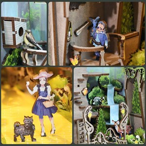 L'aventure de dorothy. Book nook en bois, design 3d réaliste.