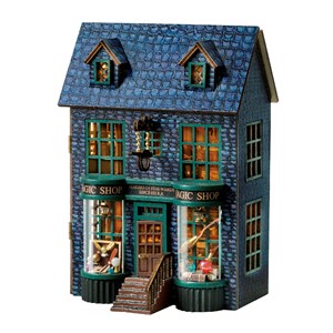 Magasin de magie. Maquette 3d avec un design de panneau de porte ouverte.