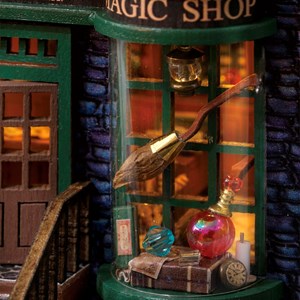 Magasin de magie. Maquette 3d avec un design de panneau de porte ouverte.