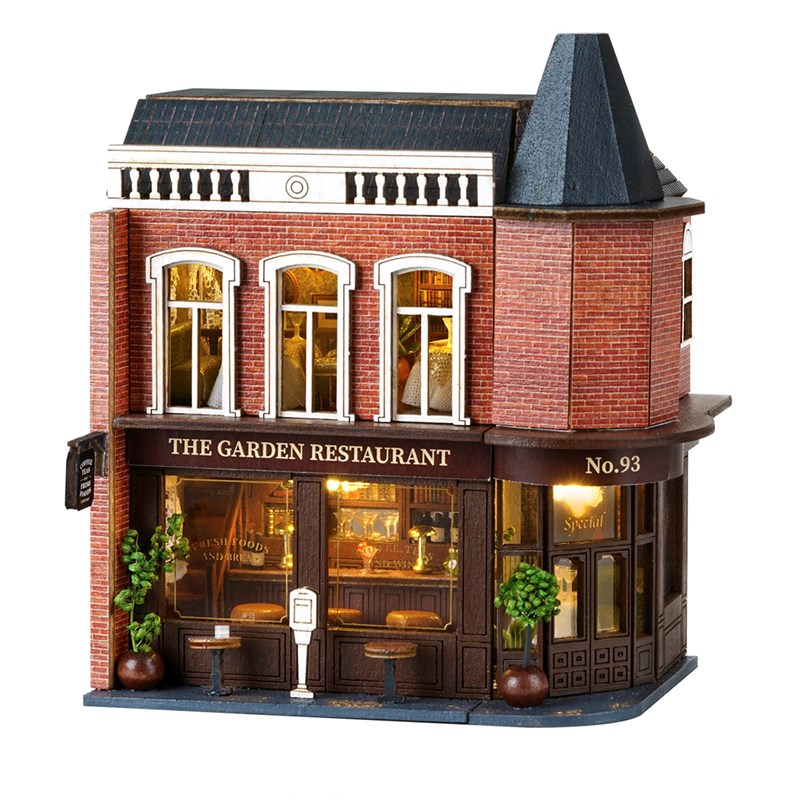 Restaurant garden. Maquette 3d avec design de panneau de porte ouverte.