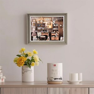 Magasin de couture de lili. Maquette en bois, conception 3d réaliste.