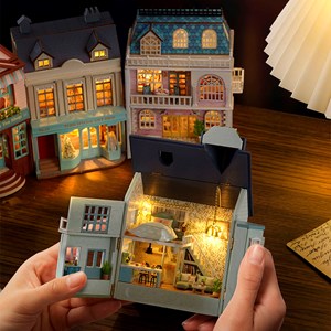 Maison accueillante. Maquette 3d avec design de panneau de porte ouverte.