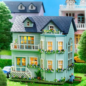 Maison accueillante. Maquette 3d avec design de panneau de porte ouverte.