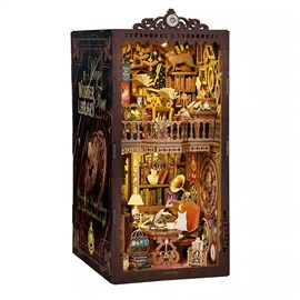 Bibliothèque des merveilles. Book nook en bois, design 3d réaliste.