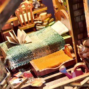 Cabanes crépusculaire. Coin lecture en bois, design 3d réaliste.