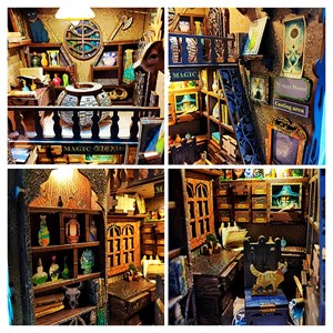 Bibliothèque magique ombre lunaire. Book nook en bois, design 3d réaliste.