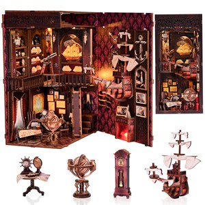 Mémoire de navigation. Book nook en bois, design 3d réaliste.