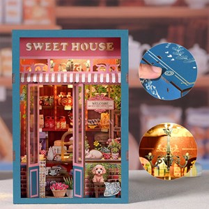 Collecte de bonbons. Book nook en bois, design 3d réaliste.