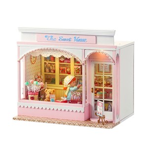 Magasin de bonbons. Maquette 3d avec design de porte ouverte, réaliste.