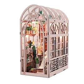 Étude dans le jardin. Book nook en bois, design 3d réaliste avec un grand détail