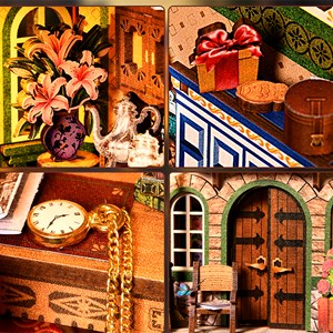 Bureau de chats. Book nook en bois, design 3d réaliste avec de nombreux détails.