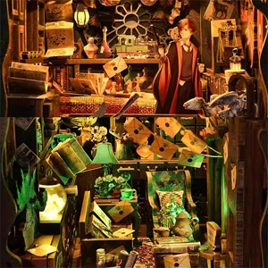 Maison magique. Book nook en bois, design 3d réaliste.