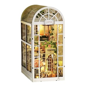 Maison de fleurs de café. Coin lecture en bois, design 3d réaliste.