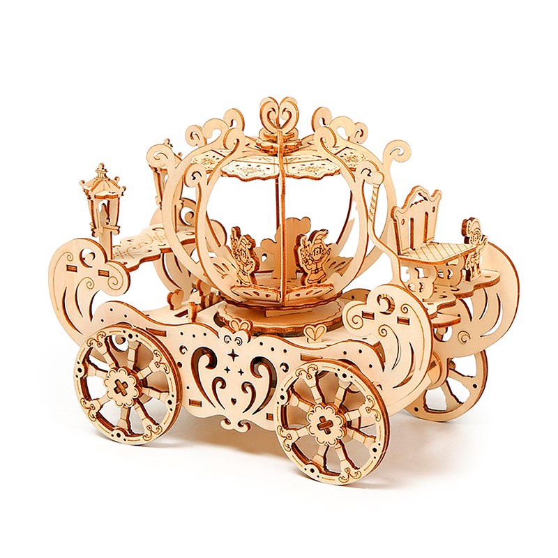 Maquette en bois 3d, conception de carrosse en citrouille.