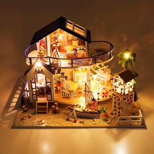 Maison de plage légende de la mer bleue. Maquette 3d réaliste.