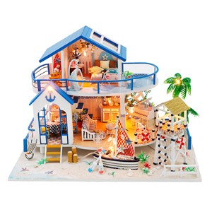 Maison de plage légende de la mer bleue. Maquette 3d réaliste.