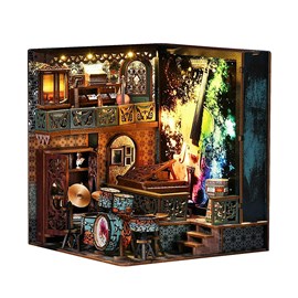 Explosion de notes. Book nook en bois, conception 3d réaliste.