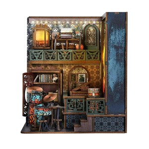Explosion de notes. Book nook en bois, conception 3d réaliste.