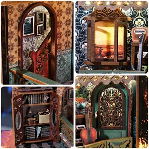 Explosion de notes. Book nook en bois, conception 3d réaliste.