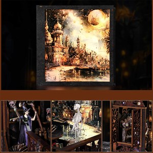 Exploration magique. Book nook en bois, design 3d réaliste, cadre lumineux.