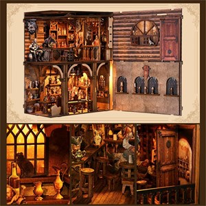 Bar ancien. Book nook en bois, design 3d réaliste.