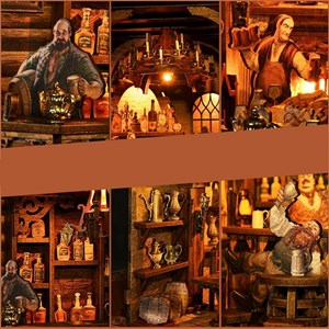 Bar ancien. Book nook en bois, design 3d réaliste.