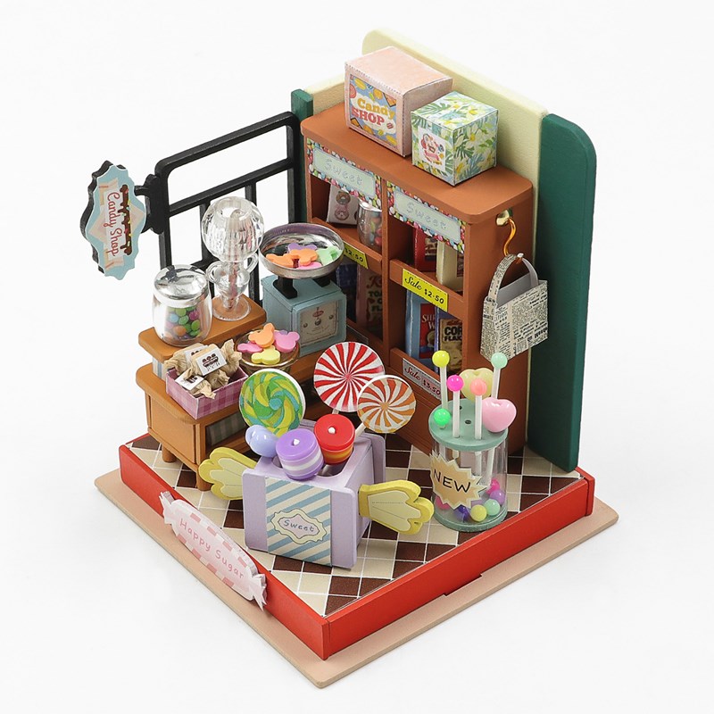 Magasin de bonbons azúcar feliz. Maquette 3d réaliste.