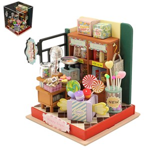 Magasin de bonbons azúcar feliz. Maquette 3d réaliste.