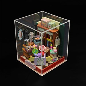 Magasin de bonbons azúcar feliz. Maquette 3d réaliste.