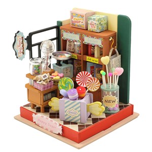 Magasin de bonbons azúcar feliz. Maquette 3d réaliste.