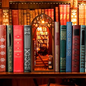 Bibliothèque encyclopédie. Book nook réaliste.