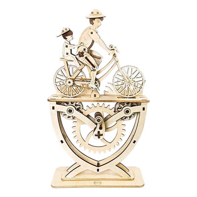 Maquette en bois 3d, avec mouvement mécanique design amateurs de vélo.