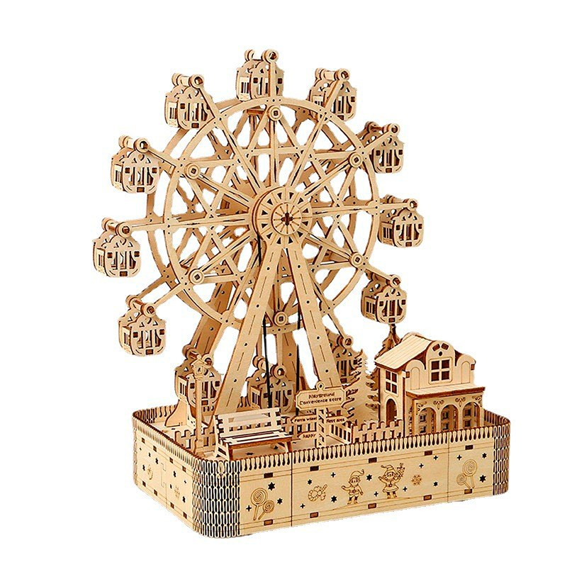 Maquette en bois 3d, conception de grande roue avec musique.