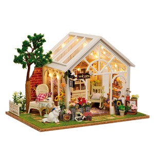 Serre avec des tournesols. Maquette 3d réaliste.