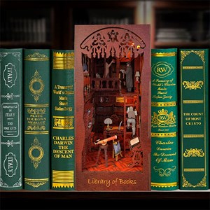 Académie solace. Coin lecture en bois, design 3d réaliste.