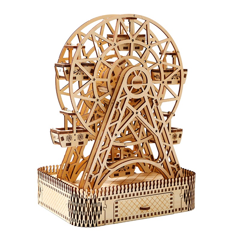 Maquette en bois 3d, design de roue ferris avec mouvement mécanique.