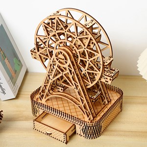 Maquette en bois 3d, design de roue ferris avec mouvement mécanique.
