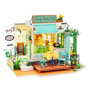 Thés et douceurs florales. Maquette en bois de maison de poupées à peindre.