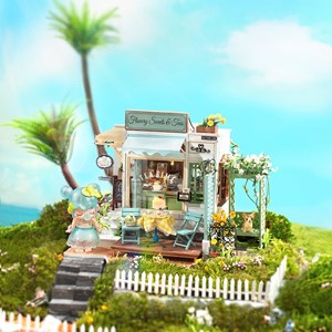 Thés et douceurs florales. Maquette en bois de maison de poupées à peindre.