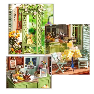 Thés et douceurs florales. Maquette en bois de maison de poupées à peindre.