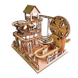 Maquette en bois 3d, avec mouvement mécanique design de piste à billes jungle.