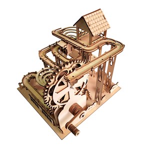 Maquette en bois 3d, avec mouvement mécanique design de piste à billes jungle.