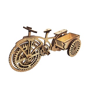 Maquette en bois 3d, avec mouvement mécanique design de porte-cartes triciclo.