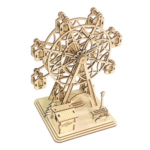 Maquette en bois 3d, avec mouvement mécanique design de roue ferris heureuse.