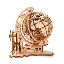 Maquette en bois 3d, conception de globe terrestre avec mouvement mécanique.