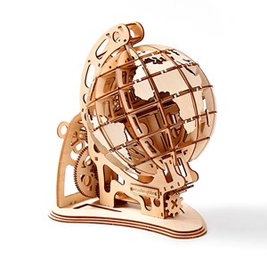 Maquette en bois 3d, conception de globe terrestre avec mouvement mécanique.
