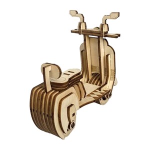 Maquette en bois 3d, avec mouvement mécanique de conception de moto ancienne.