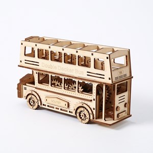 Maquette en bois 3d, design de bus à deux étages avec mouvement mécanique.