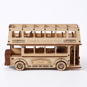 Maquette en bois 3d, design de bus à deux étages avec mouvement mécanique.