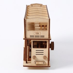 Maquette en bois 3d, design de bus à deux étages avec mouvement mécanique.